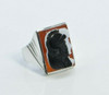 10K Hand Wrought White Gold Carved Agate Black Ring Size 10.75 Circa 1950