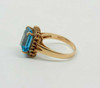 14K Yellow Gold Blue Topaz Diamond Halo Ring Size 7.75 Circa 1960's