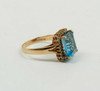 14K Yellow Gold Blue Topaz Diamond Halo Ring Size 7.75 Circa 1960's