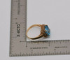 14K Yellow Gold Blue Topaz Diamond Halo Ring Size 7.75 Circa 1960's