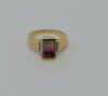 18K Yellow Gold Bi-Color Tourmaline and Diamond Accent Ring Circa 1950 Size 7.5