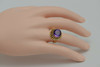 14K Yellow Gold 5 ct Round Amethyst Cocktail Ring Size 7