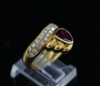 18K Yellow Gold heart Shaped purplish - Red Ruby & Diamond Ring 1970's, Size 6