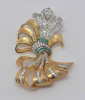 14K yellow Gold & Platinum Diamond and Emerald Fur Clip, Circa 1950