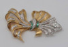 14K yellow Gold & Platinum Diamond and Emerald Fur Clip, Circa 1950