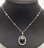 18K White Gold Necklace with Bezel Set Diamonds & Estate Oval Cabochon Garnet