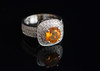 14K White Gold Diamond Halo and Orange Sapphire Ring, Size 7.5