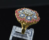 18K Yellow Gold Sapphire, Ruby and Diamond Cluster Ring Circa 1960, Size 3.75