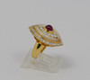 18K Yellow Gold Superb Quality Hamsa Ring with Ruby & Diamond, size 3.25