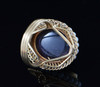 14K Yellow Gold Large Cabochon Ring Surrounded by Seed Pearls, 1940's Size 6.5