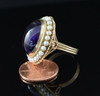 14K Yellow Gold Large Cabochon Ring Surrounded by Seed Pearls, 1940's Size 6.5