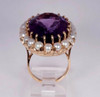 14K Yellow Gold Large Amethyst Surrounded by Pearls app. 20ct. Ring, Size 7.25