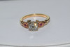 14K Yellow Gold Antique old Miner Diamond & Ruby Ring Circa 1910, size 7.25