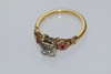 14K Yellow Gold Antique old Miner Diamond & Ruby Ring Circa 1910, size 7.25
