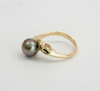 14K Yellow Gold 8.5 mm. Tahitian Pearl Ring w/Bypass Dolphin Figure, Size 7