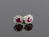 18K White Gold Ruby and Diamond Halo Basket Setting Earrings