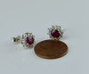 18K White Gold Ruby and Diamond Halo Basket Setting Earrings