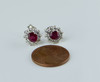 18K White Gold Ruby and Diamond Halo Basket Setting Earrings