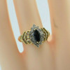 14K YG 2ct tw Sapphire and Diamond Halo Marquis Ring Size 6.5 Circa 1960