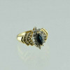 14K YG 2ct tw Sapphire and Diamond Halo Marquis Ring Size 6.5 Circa 1960