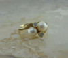 Vintage 14K Yellow Gold Pearl and Diamond Ring Size 6.25 Circa 1960