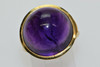 18K Yellow Gold Superb Amethyst Cabochon Large Round Dome Ring Size 5.25