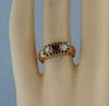 Vintage 15K Pink Gold Ruby and Diamond Three Stone Ring Belcher Setting Size 6.5