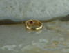 Vintage 15K Pink Gold Ruby and Diamond Three Stone Ring Belcher Setting Size 6.5