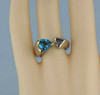 14K Yellow Gold and Sterling Blue Topaz and Amethyst Ring Size 6.75