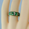 14K Yellow Gold Diamond and Green Enameled Fleur de Lis Band Size 4.75