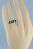 14K Yellow Gold Diamond and Green Enameled Fleur de Lis Band Size 4.75