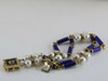 18K Italian Made Yellow Gold Pearl and Blue Enamel 2 Strand Bracelet Circa 1960