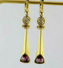 18K Yellow Gold Exquisite Diamond & Tourmaline Ear Pendants Circa 1990