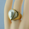 18K Designer Yellow Gold White Mabe Pearl and Diamond Ring Size 6.25 Circa 1980