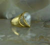 18K Designer Yellow Gold White Mabe Pearl and Diamond Ring Size 6.25 Circa 1980