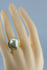 18K Designer Yellow Gold White Mabe Pearl and Diamond Ring Size 6.25 Circa 1980