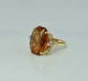 14K Yellow Gold Orange Citrine and Diamond Cocktail Ring Size 6.5 Circa 1970