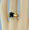 14K Yellow Gold Dark Sapphire Ring 7 x 9 mm Emerald Cut Blue Sapphire Size 7.25