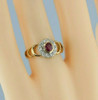 Vintage 14K Yellow Gold Ruby and Diamond Halo Ring Size 6.25 Circa 1960