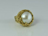 14K Yellow Gold Mave Pearl Brutalist Ring Size 6.75-7 Circa 1970