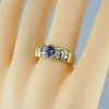 14K YG Designer 2 ct + Tanzanite and Diamond Baguette Ring Size 7.25 Circa 1980