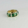 14K Yellow Gold Green Enamel Fleur De Lis Crest Ring Size 5.5 Circa 1990