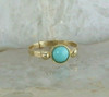 14K Yellow Gold Turquoise Adjustable Ring, 6mm Blue Turquoise Cabochon Size 5+