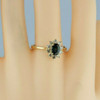 14K Yellow Gold 2 ct Blue Green Sapphire and Diamond Ring Size 10 Circa 1980