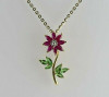 Vintage 14K Yellow Gold Ruby and Peridot Flower Pendant on Chain Circa 1960