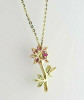 Vintage 14K Yellow Gold Ruby and Peridot Flower Pendant on Chain Circa 1960