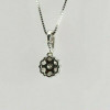 14K White Gold Diamond Rosette Pendant and Box Link Chain Circa 1980