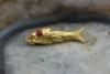 18K Yellow Gold Articulated Fish Pendant with Red Coral Eyes, Circa 1950