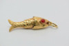 18K Yellow Gold Articulated Fish Pendant with Red Coral Eyes, Circa 1950
