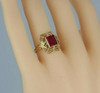 10K Yellow Gold Ruby Spinel Ring with Green Gold Leaf Accents Size 6 Circa 1940